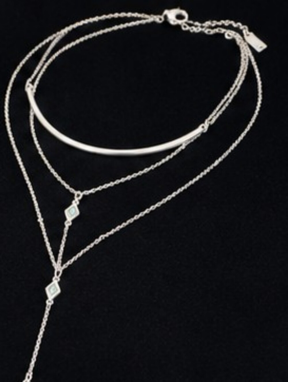 American Eagle Layered Y Drop Lariat Necklace Faux Abalone Silver Tone Boho Y2K - Picture 2 of 5